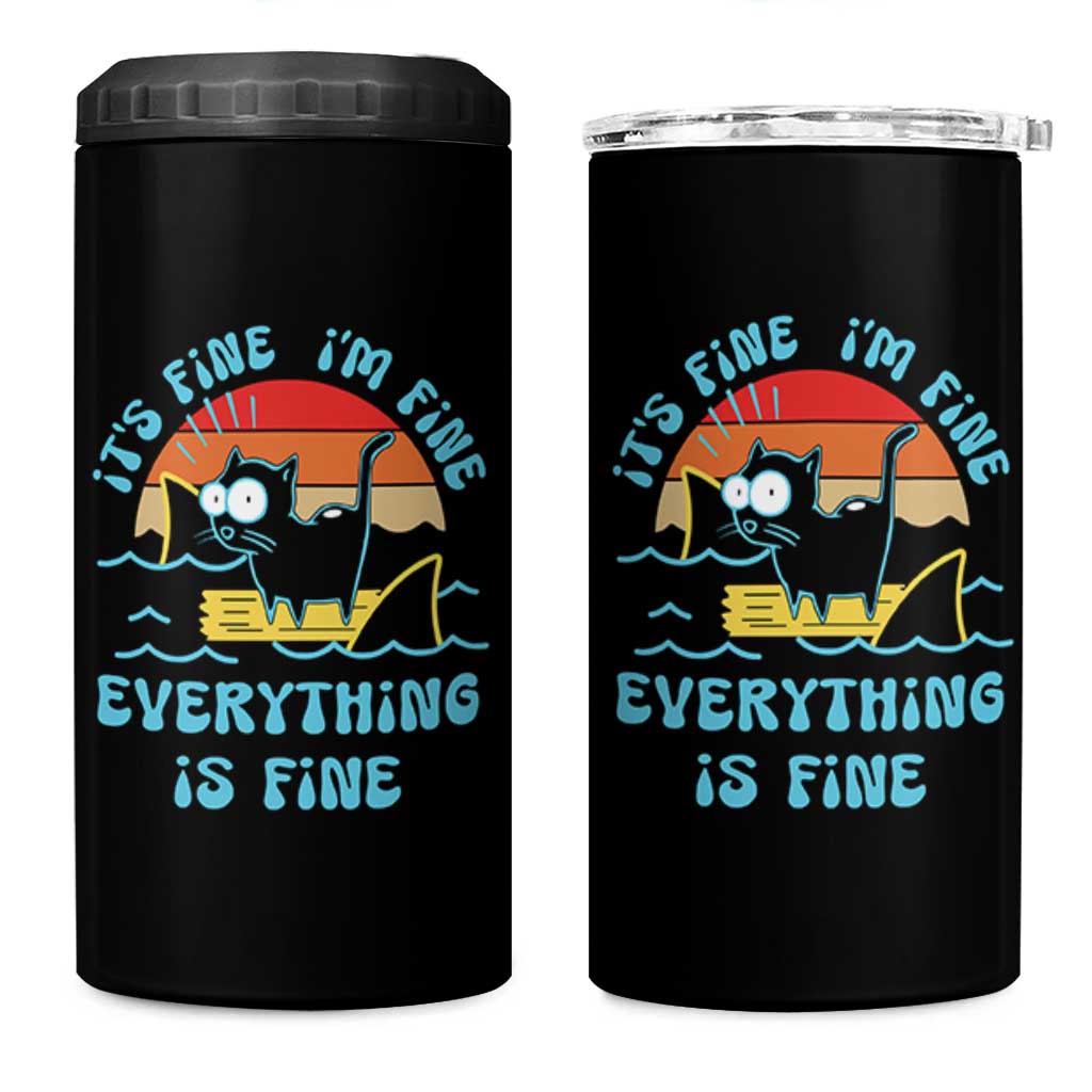 Funny Cat 4 in 1 Can Cooler Tumbler It's Fine I'm Fine Everything Is Fine Meme Office Gag Gifts