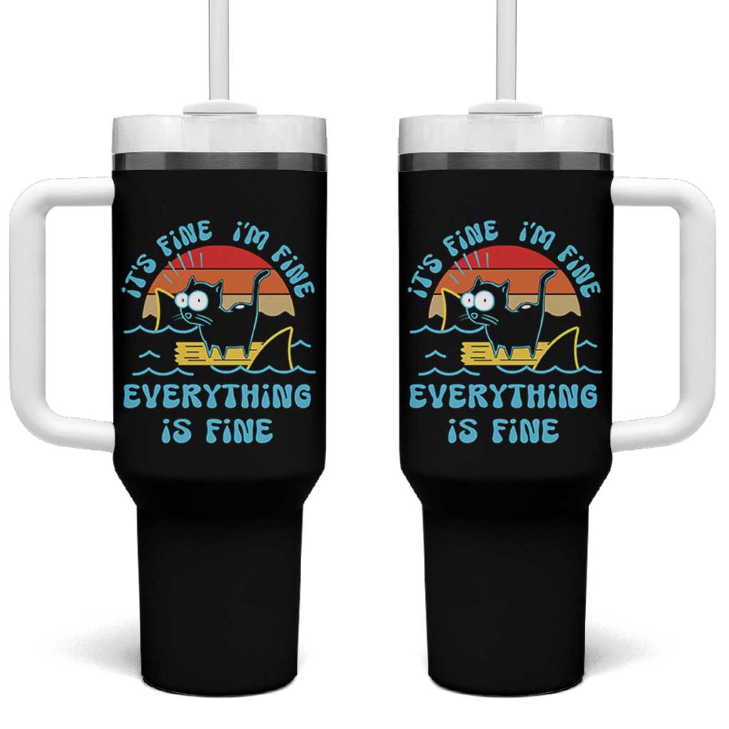 Funny Cat Tumbler With Handle It's Fine I'm Fine Everything Is Fine Meme Office Gag Gifts