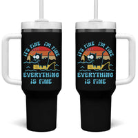 Funny Cat Tumbler With Handle It's Fine I'm Fine Everything Is Fine Meme Office Gag Gifts