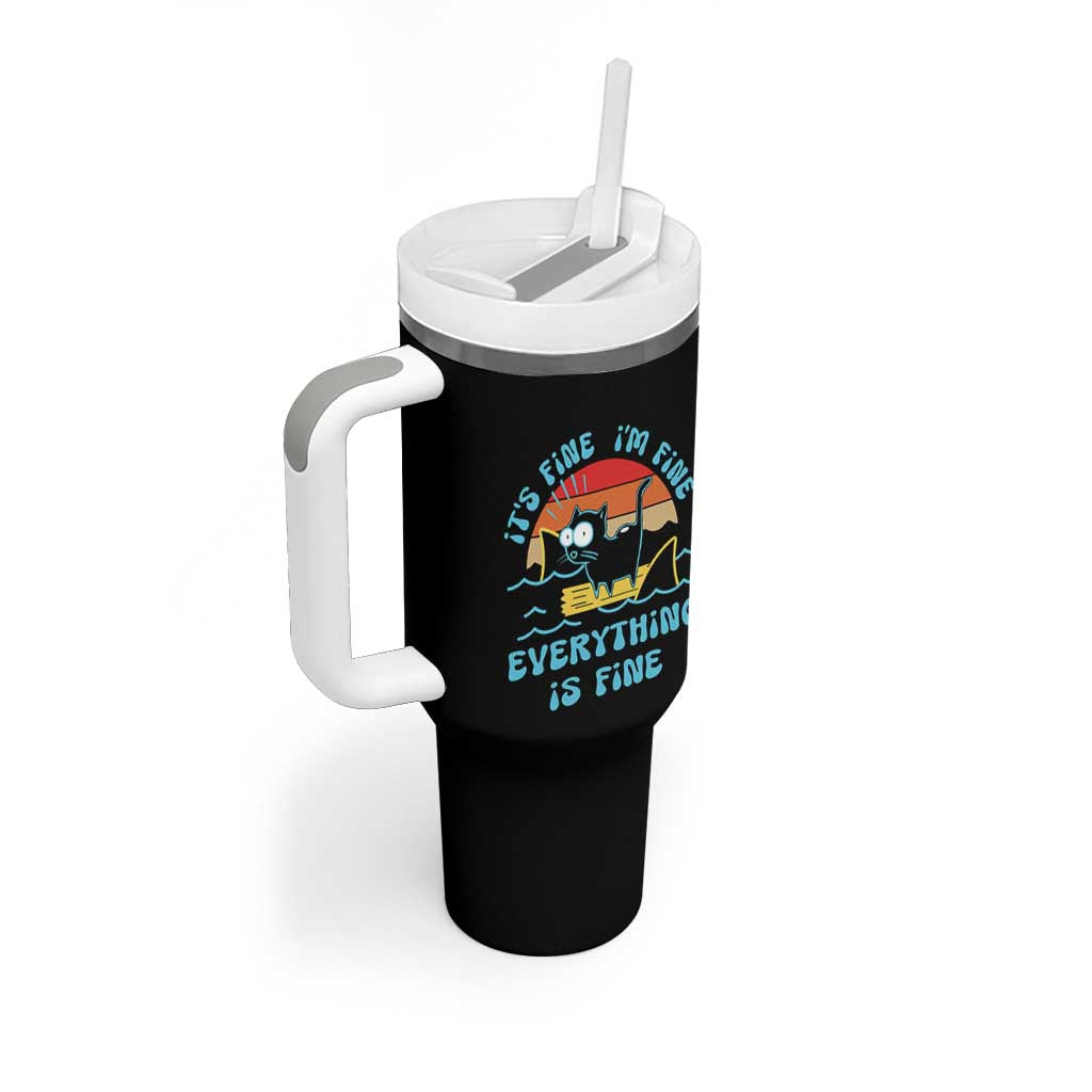 Funny Cat Tumbler With Handle It's Fine I'm Fine Everything Is Fine Meme Office Gag Gifts