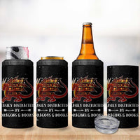 Dragon Book Lovers Gifts 4 in 1 Can Cooler Tumbler Easily Distracted By Books And Dragons Nerds - Wonder Print Shop