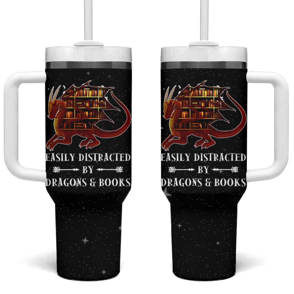 Dragon Book Lovers Gifts Tumbler With Handle Easily Distracted By Books And Dragons Nerds - Wonder Print Shop