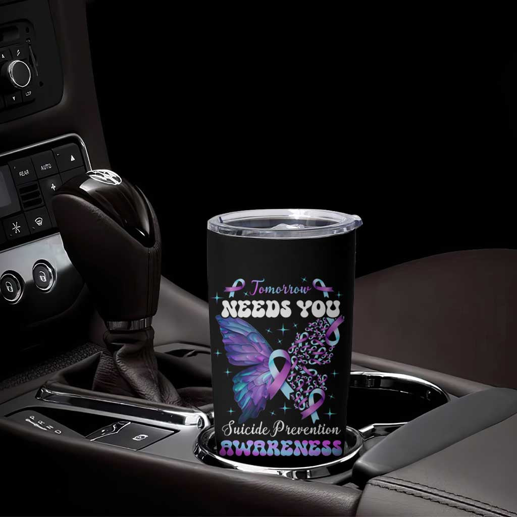 Suicide Prevention Awareness Tumbler Cup Teal Purple Ribbon Butterfly Stay Tomorrow Needs You Therapist Psychologist - Wonder Print Shop
