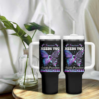 Suicide Prevention Awareness Tumbler With Handle Teal Purple Ribbon Butterfly Stay Tomorrow Needs You Therapist Psychologist - Wonder Print Shop