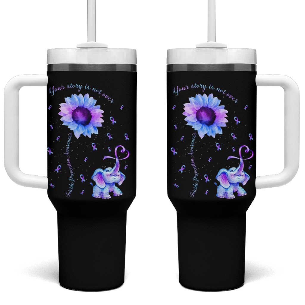 Suicide Prevention Awareness Tumbler With Handle Teal Purple Elephant Your Story Is Not Over Sunflower Therapist Psychologist - Wonder Print Shop