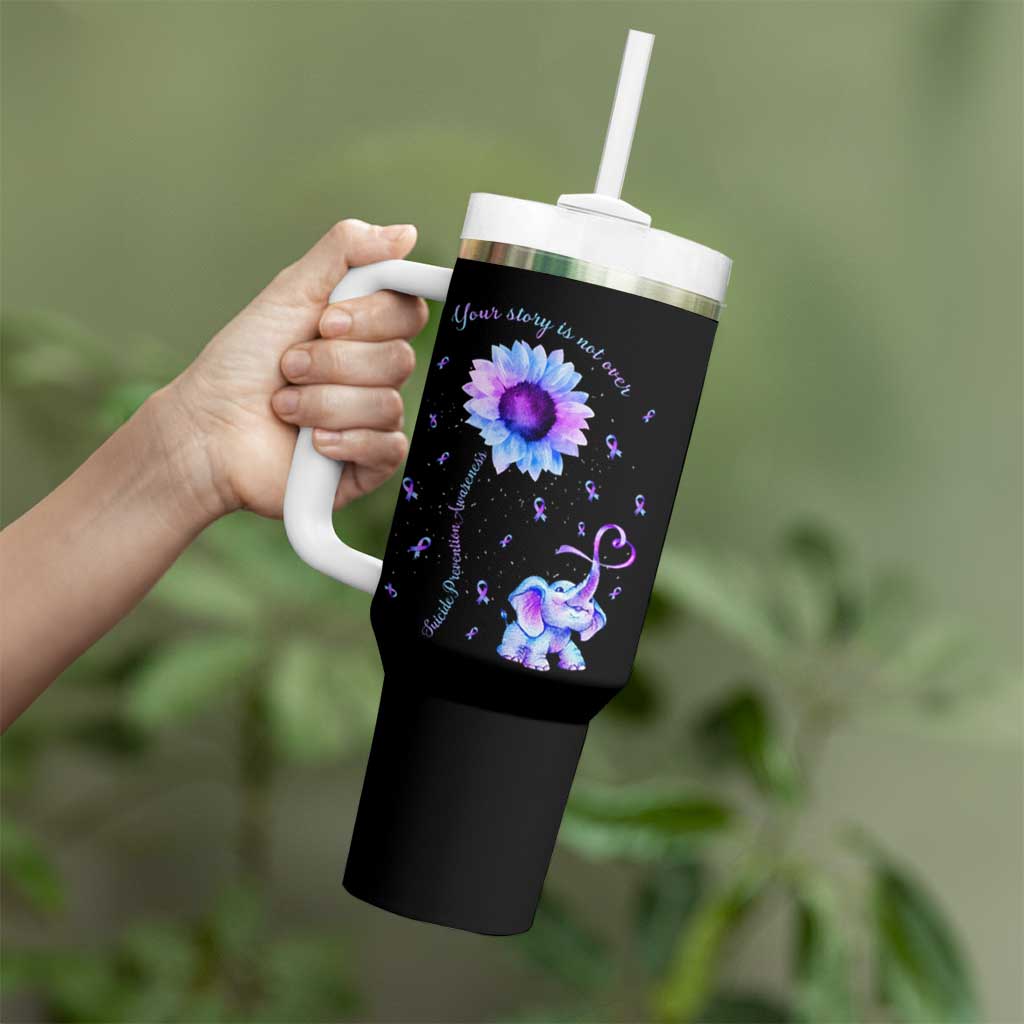 Suicide Prevention Awareness Tumbler With Handle Teal Purple Elephant Your Story Is Not Over Sunflower Therapist Psychologist - Wonder Print Shop