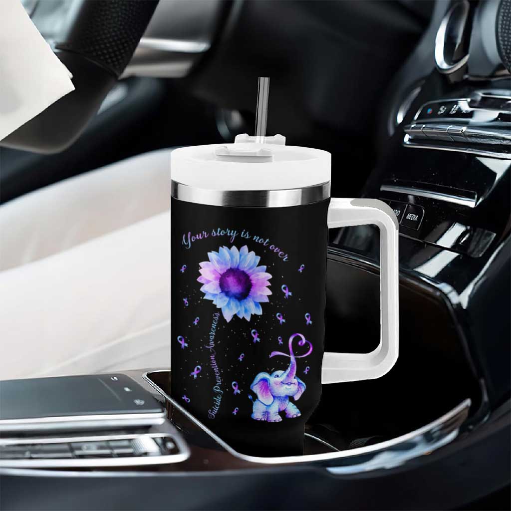 Suicide Prevention Awareness Tumbler With Handle Teal Purple Elephant Your Story Is Not Over Sunflower Therapist Psychologist - Wonder Print Shop