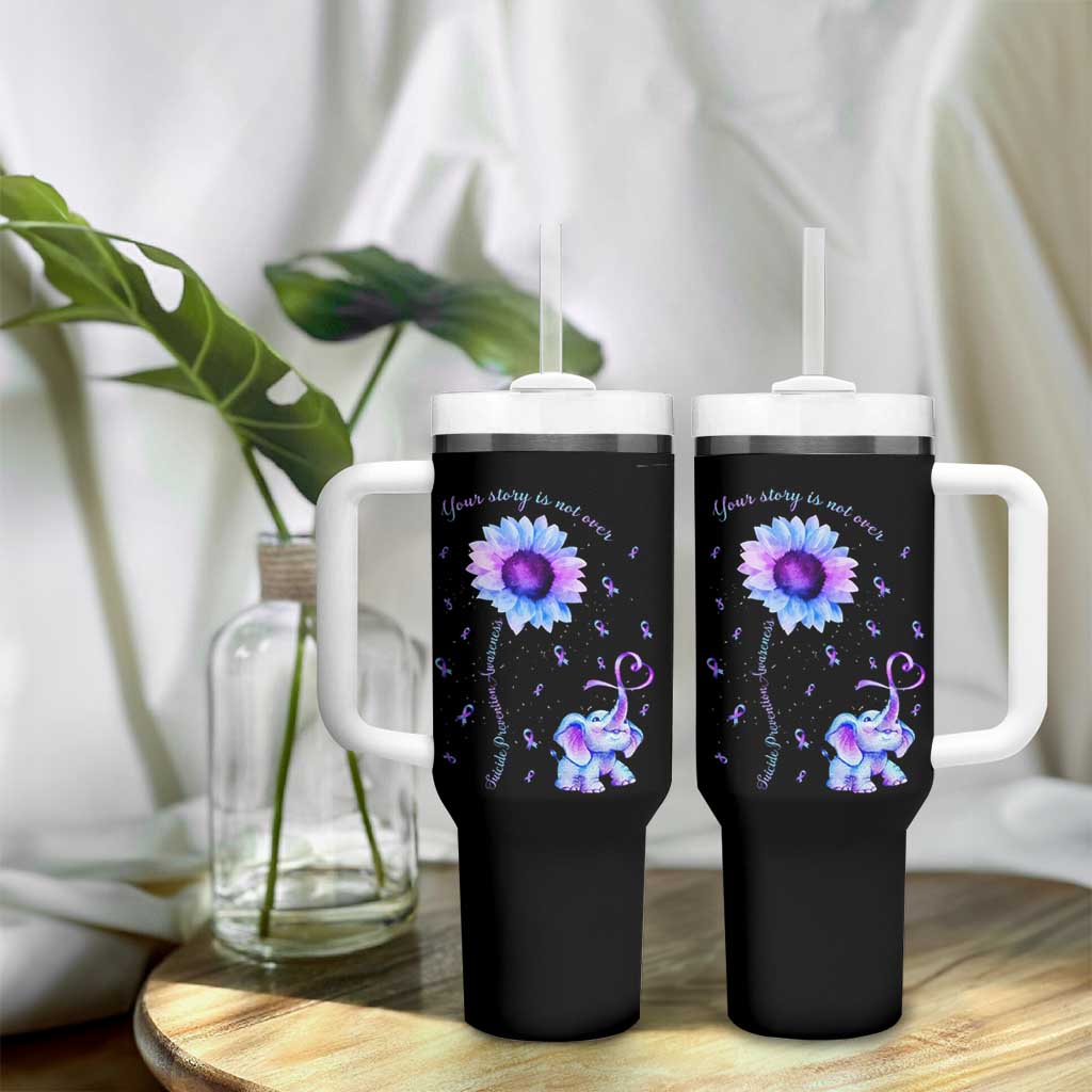 Suicide Prevention Awareness Tumbler With Handle Teal Purple Elephant Your Story Is Not Over Sunflower Therapist Psychologist - Wonder Print Shop