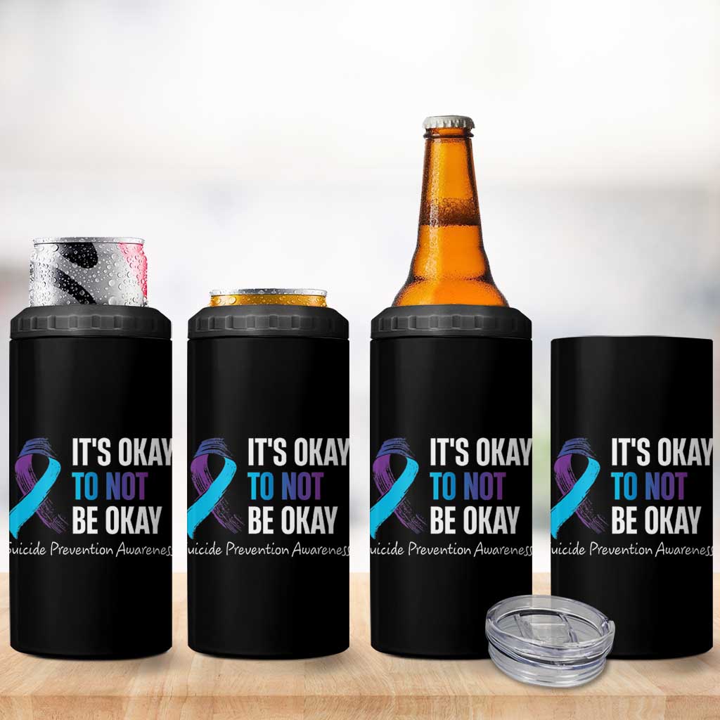 Suicide Prevention Awareness 4 in 1 Can Cooler Tumbler Teal Purple Ribbon It's Okay Not To Be Okay Therapist Psychologist - Wonder Print Shop