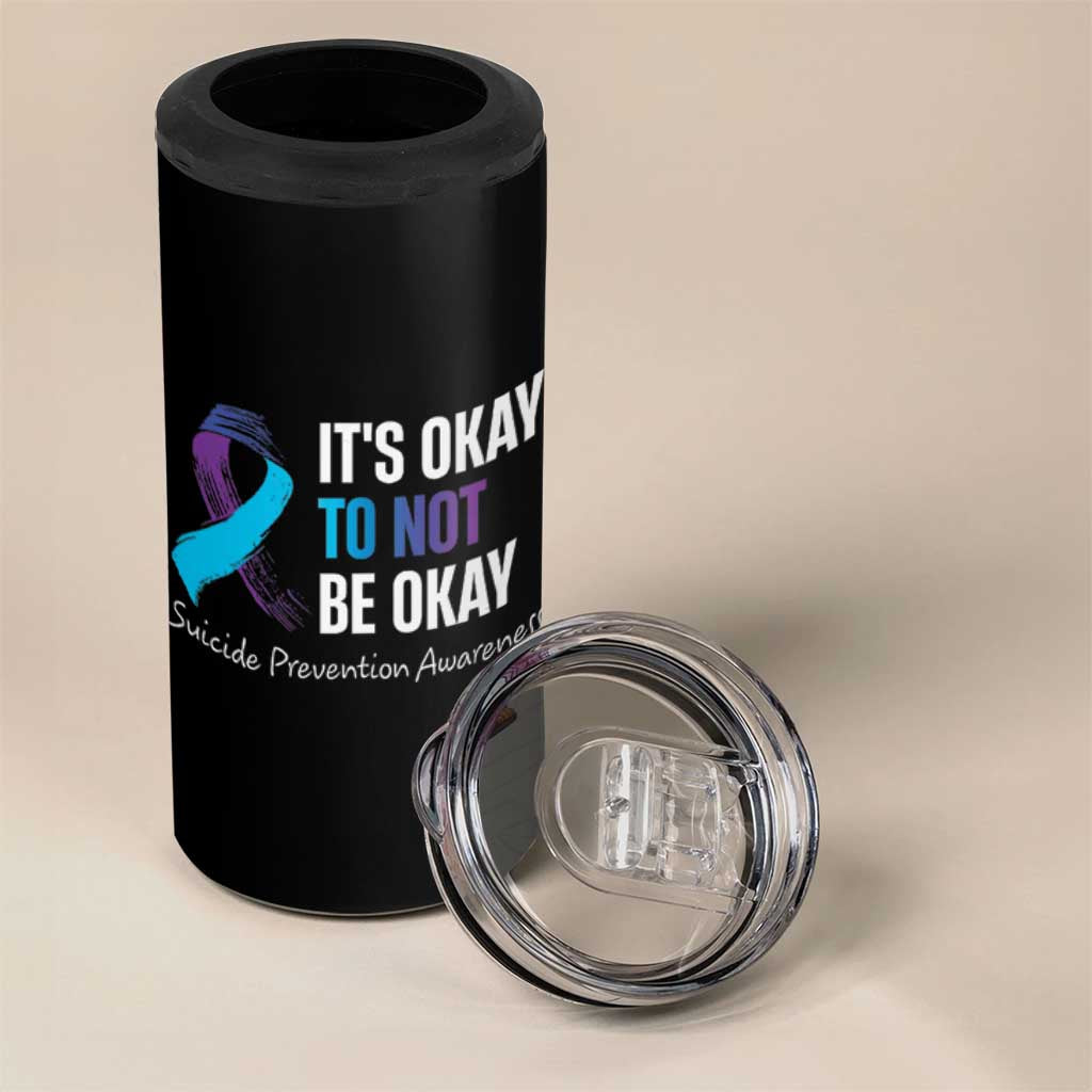Suicide Prevention Awareness 4 in 1 Can Cooler Tumbler Teal Purple Ribbon It's Okay Not To Be Okay Therapist Psychologist - Wonder Print Shop