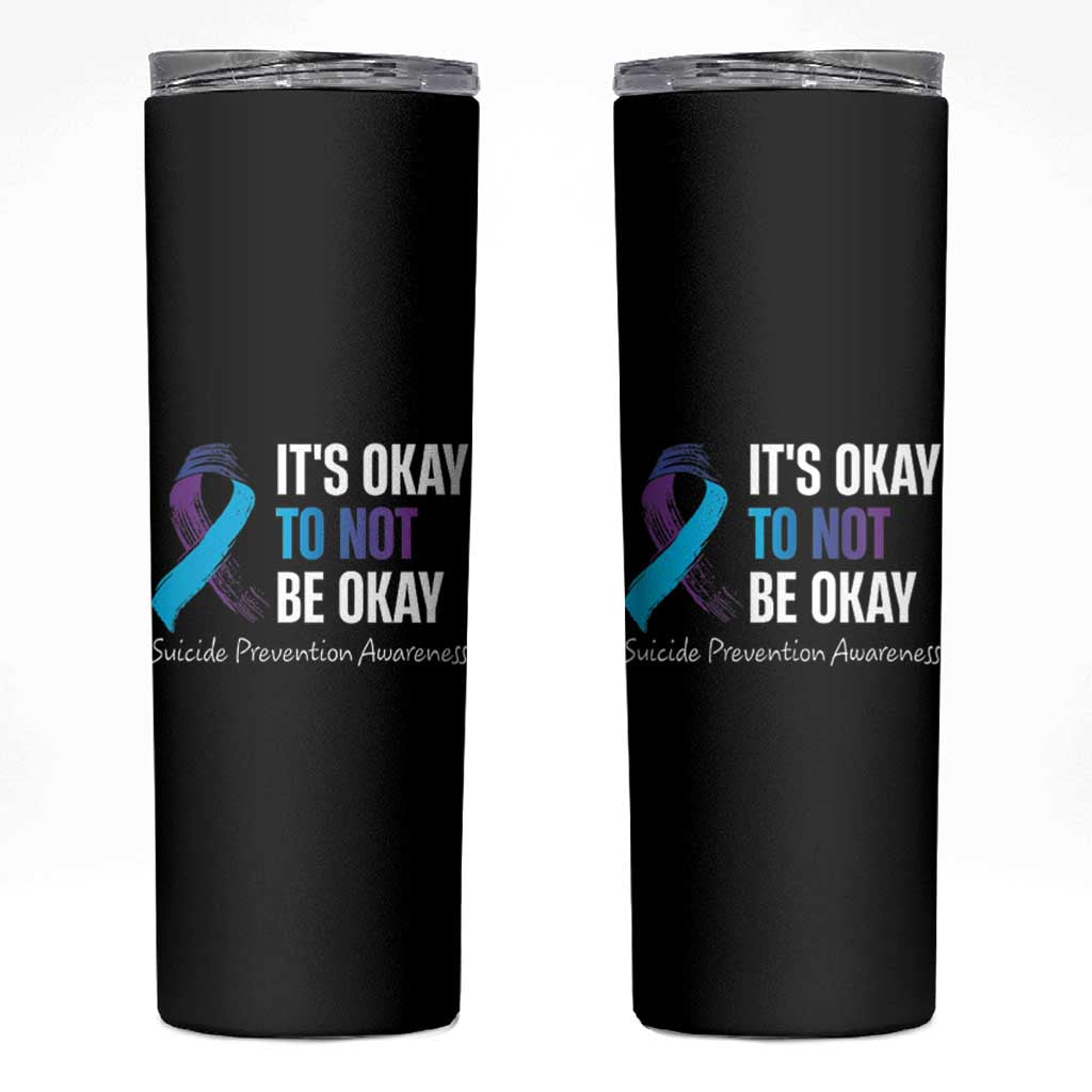 Suicide Prevention Awareness Skinny Tumbler Teal Purple Ribbon It's Okay Not To Be Okay Therapist Psychologist - Wonder Print Shop