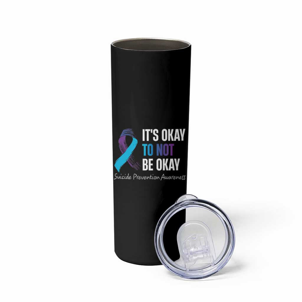 Suicide Prevention Awareness Skinny Tumbler Teal Purple Ribbon It's Okay Not To Be Okay Therapist Psychologist - Wonder Print Shop