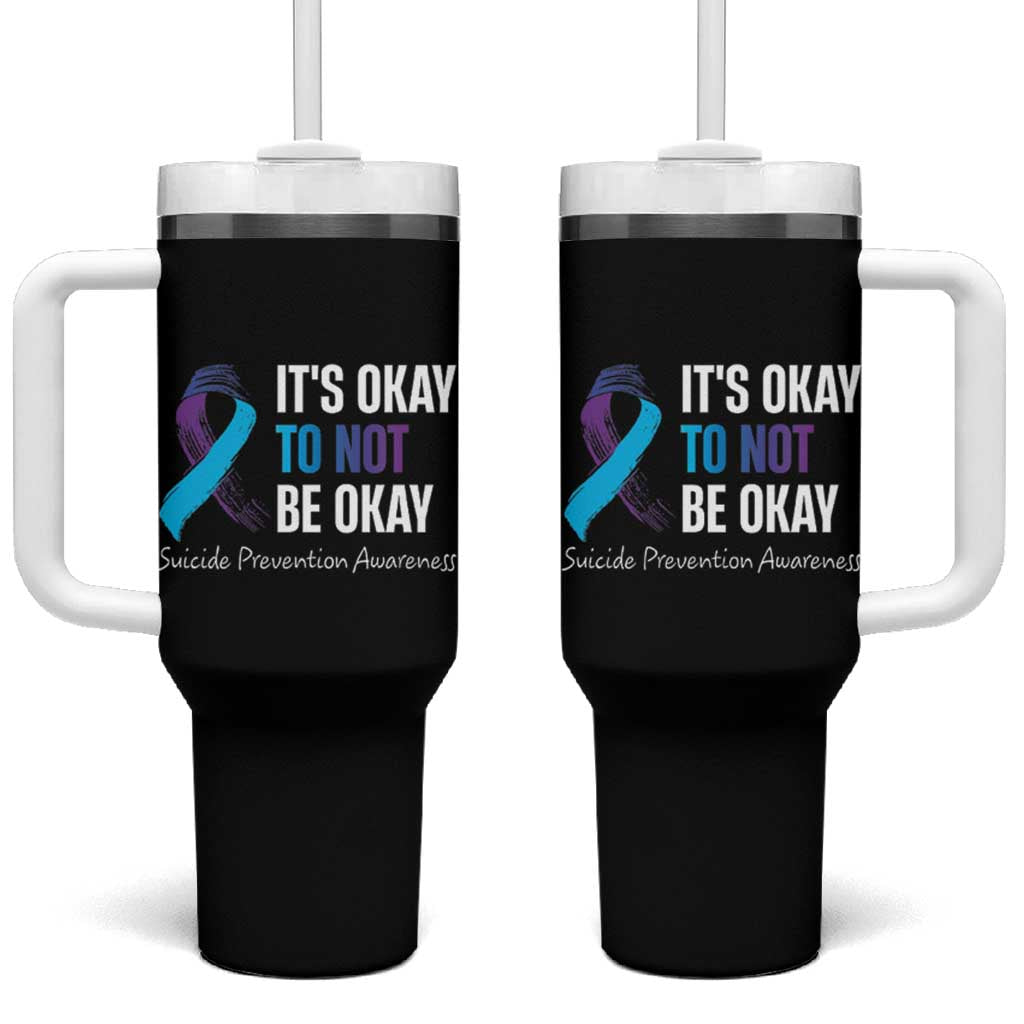 Suicide Prevention Awareness Tumbler With Handle Teal Purple Ribbon It's Okay Not To Be Okay Therapist Psychologist - Wonder Print Shop