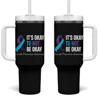 Suicide Prevention Awareness Tumbler With Handle Teal Purple Ribbon It's Okay Not To Be Okay Therapist Psychologist - Wonder Print Shop