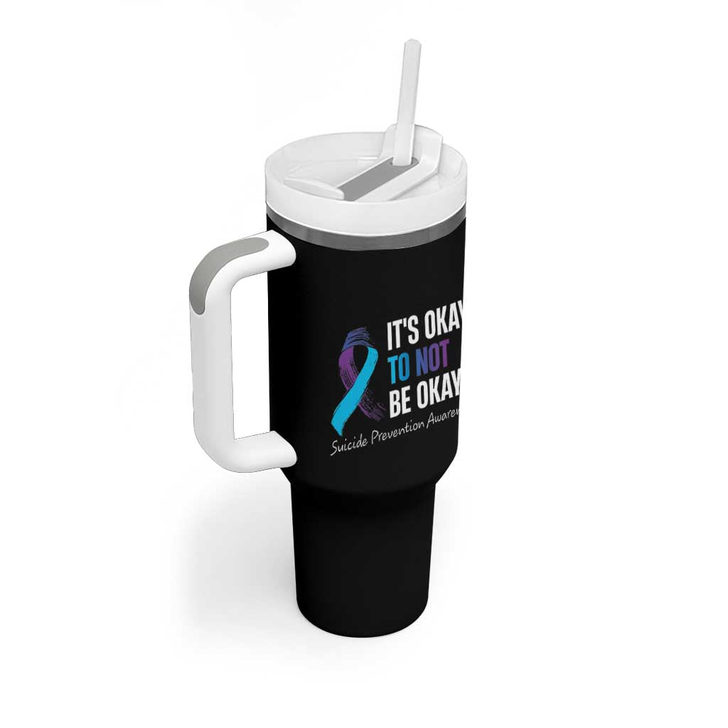 Suicide Prevention Awareness Tumbler With Handle Teal Purple Ribbon It's Okay Not To Be Okay Therapist Psychologist - Wonder Print Shop