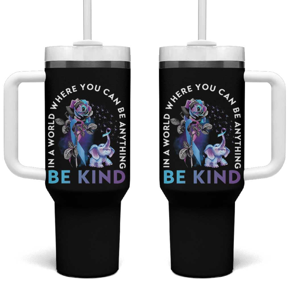 Suicide Prevention Awareness Tumbler With Handle Teal Purple Elephant In A World Where You Can Be Anything Be Kind Therapist Psychologist - Wonder Print Shop