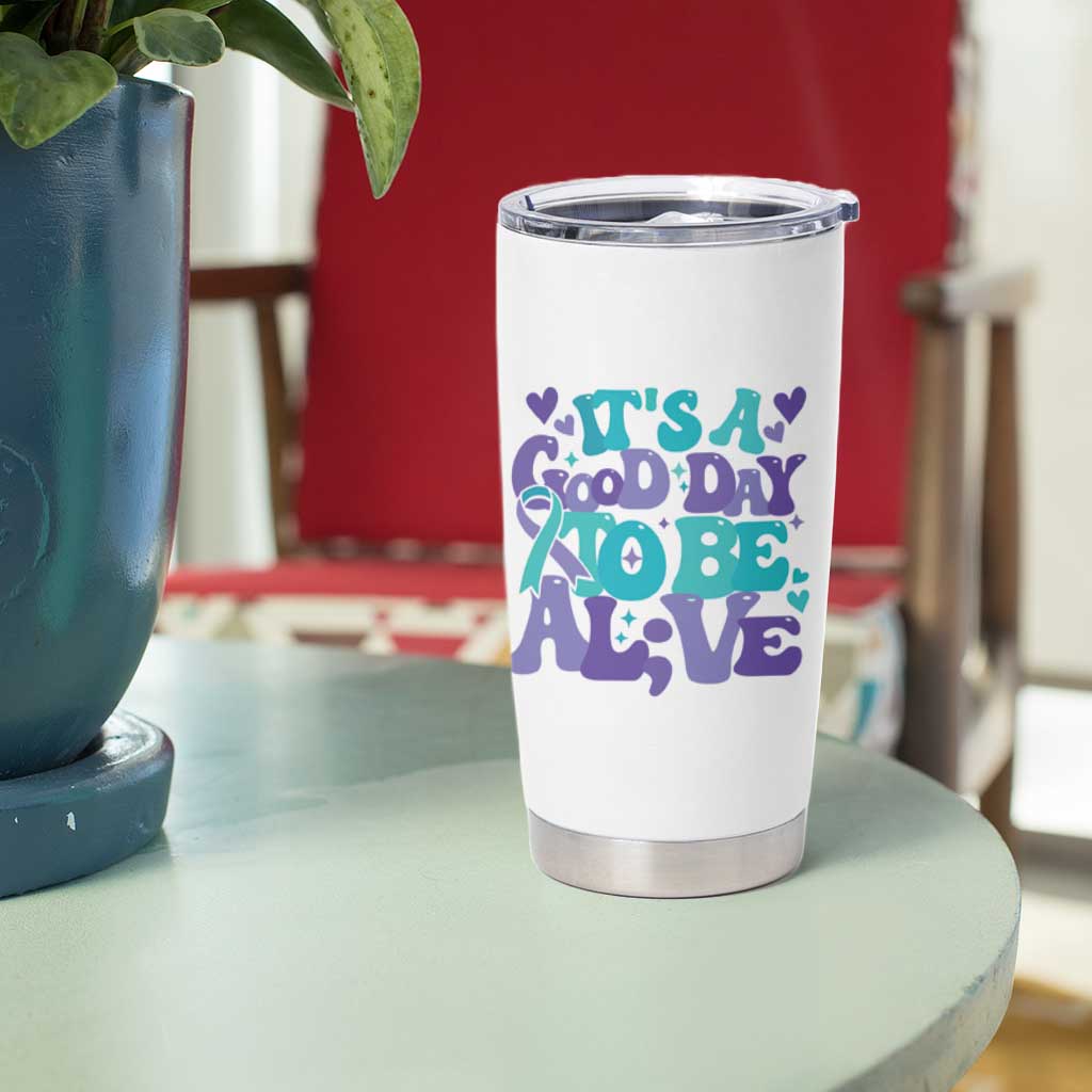 Suicide Prevention Awareness Tumbler Cup Teal Purple Ribbon Inspirational Motivational Gifts Little Reminders Therapist Psychologist - Wonder Print Shop