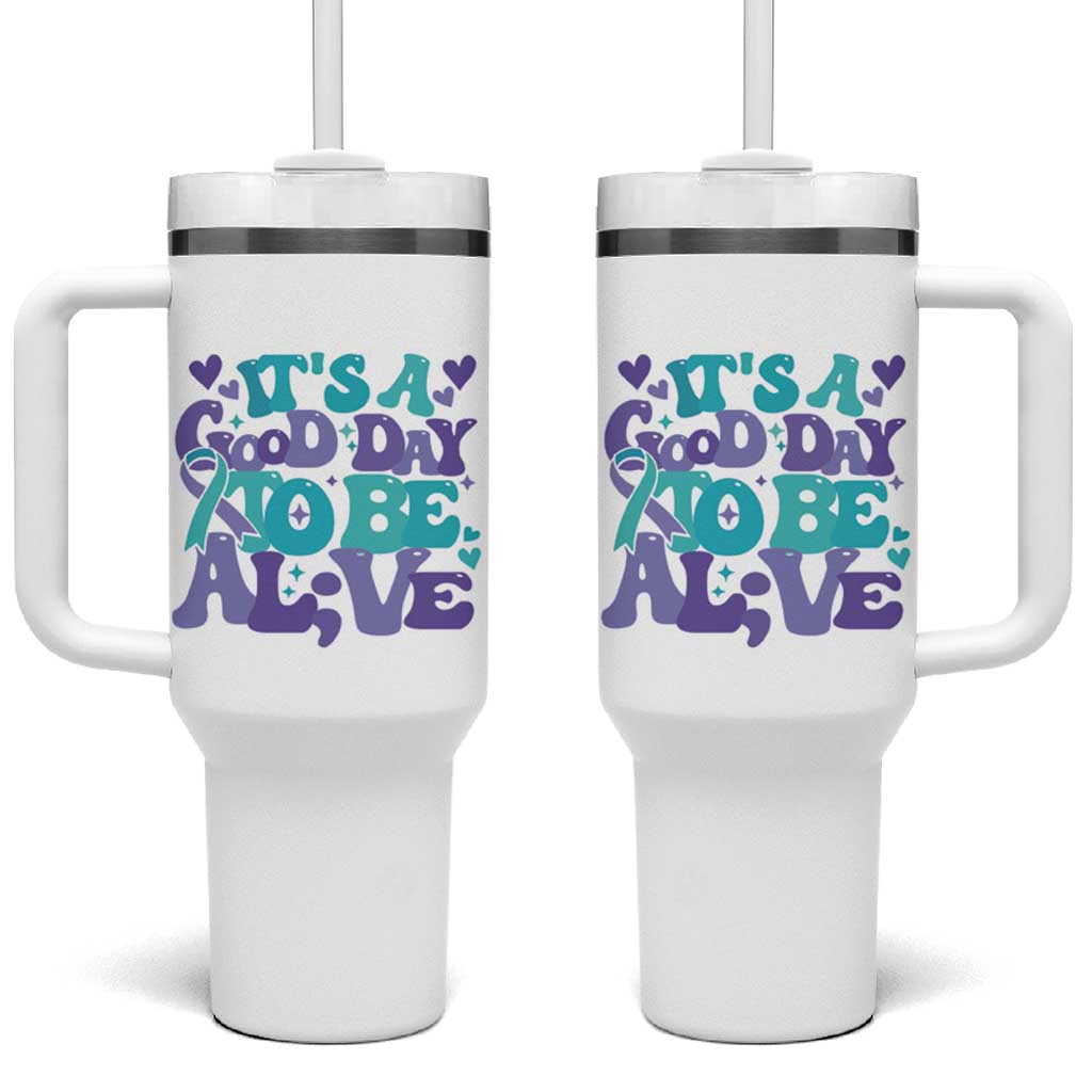Suicide Prevention Awareness Tumbler With Handle Teal Purple Ribbon Inspirational Motivational Gifts Little Reminders Therapist Psychologist - Wonder Print Shop