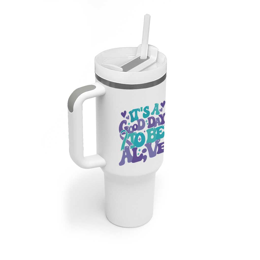 Suicide Prevention Awareness Tumbler With Handle Teal Purple Ribbon Inspirational Motivational Gifts Little Reminders Therapist Psychologist - Wonder Print Shop