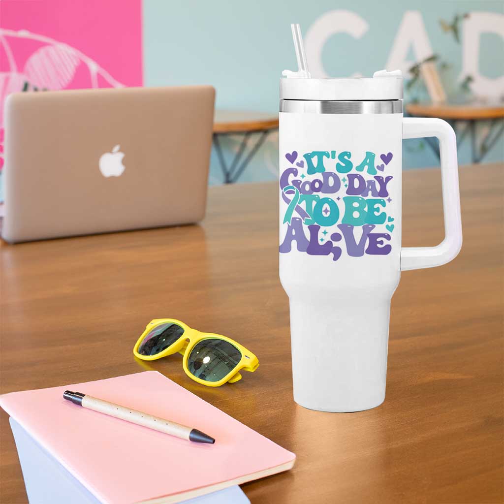 Suicide Prevention Awareness Tumbler With Handle Teal Purple Ribbon Inspirational Motivational Gifts Little Reminders Therapist Psychologist - Wonder Print Shop