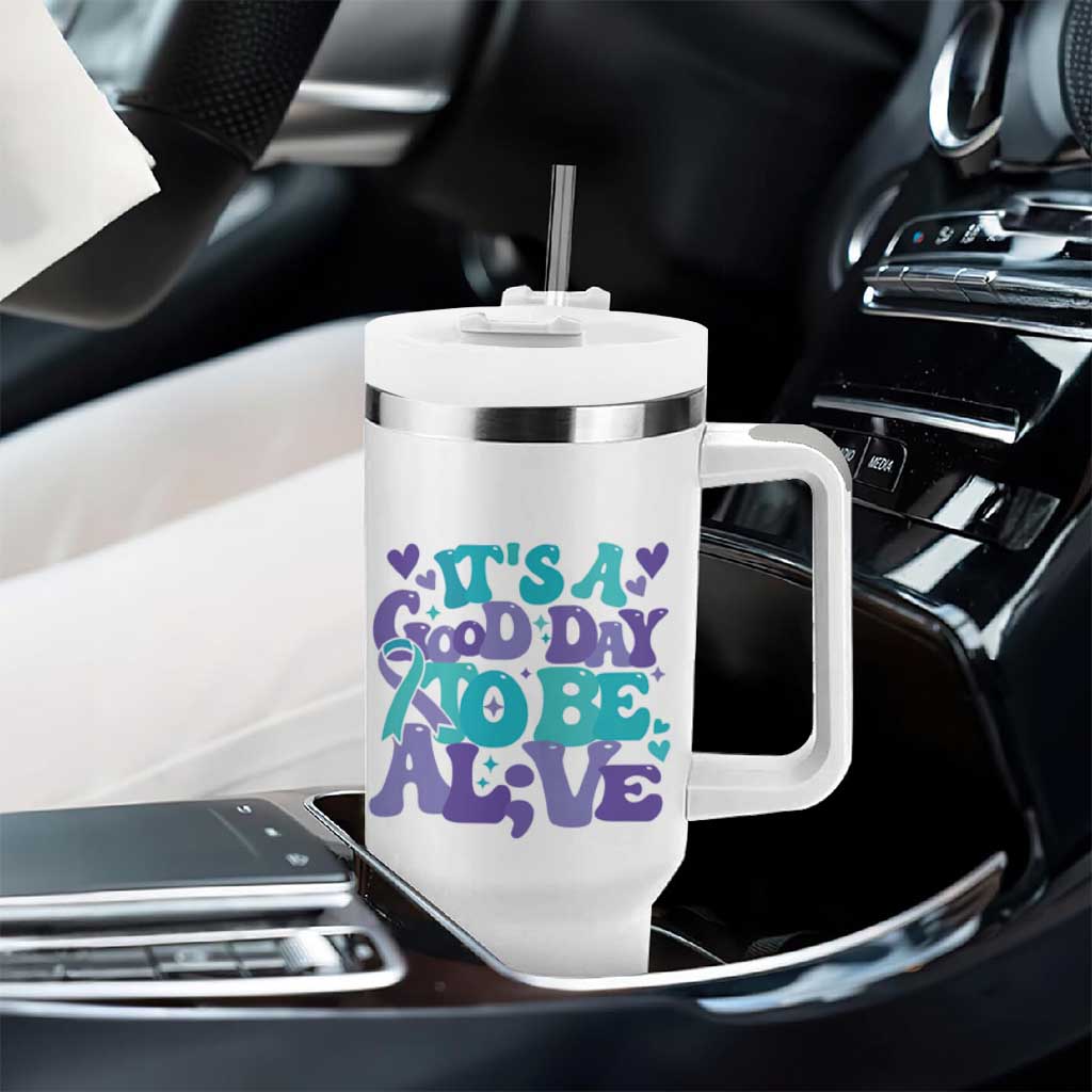 Suicide Prevention Awareness Tumbler With Handle Teal Purple Ribbon Inspirational Motivational Gifts Little Reminders Therapist Psychologist - Wonder Print Shop