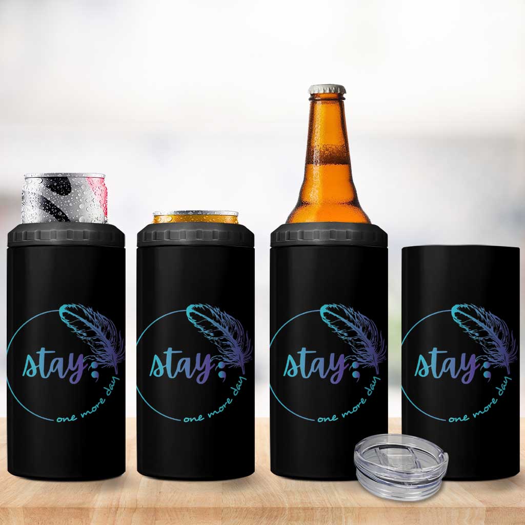 Suicide Prevention Awareness 4 in 1 Can Cooler Tumbler Teal Purple Feather Stay One More Day Daily Reminder - Wonder Print Shop