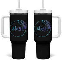 Suicide Prevention Awareness Tumbler With Handle Teal Purple Feather Stay One More Day Daily Reminder - Wonder Print Shop