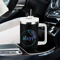 Suicide Prevention Awareness Tumbler With Handle Teal Purple Feather Stay One More Day Daily Reminder - Wonder Print Shop