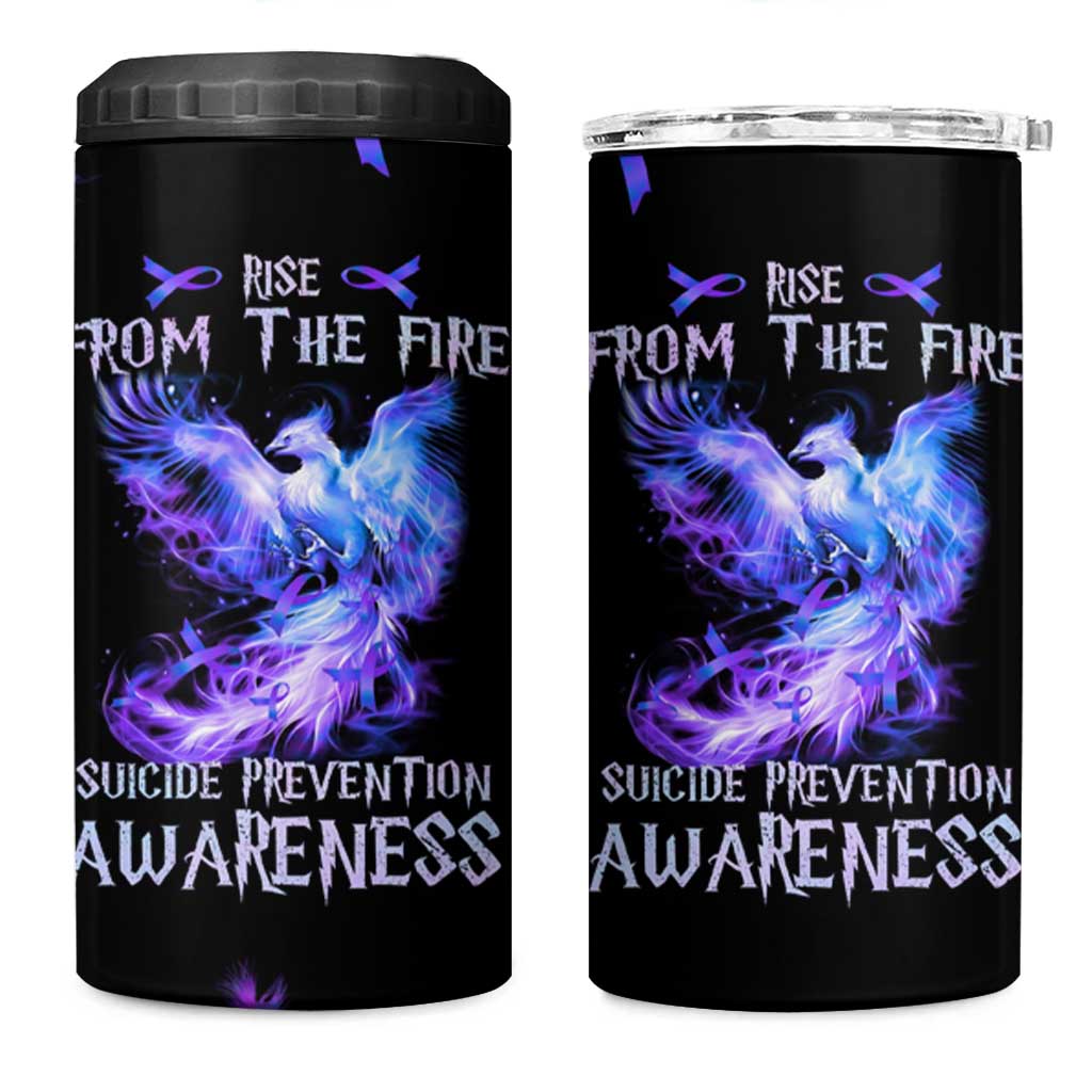 Suicide Prevention Awareness 4 in 1 Can Cooler Tumbler Teal Purple Ribbon Phoenix Rise From The Fire - Wonder Print Shop