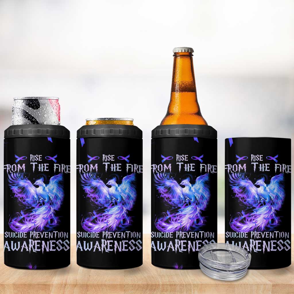 Suicide Prevention Awareness 4 in 1 Can Cooler Tumbler Teal Purple Ribbon Phoenix Rise From The Fire - Wonder Print Shop