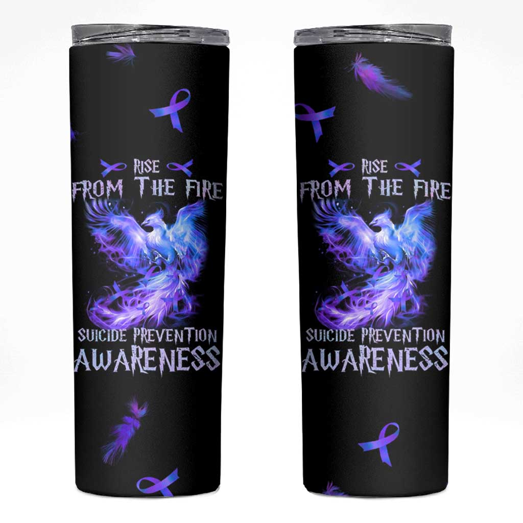 Suicide Prevention Awareness Skinny Tumbler Teal Purple Ribbon Phoenix Rise From The Fire - Wonder Print Shop