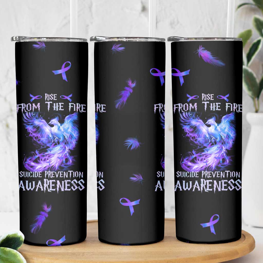 Suicide Prevention Awareness Skinny Tumbler Teal Purple Ribbon Phoenix Rise From The Fire - Wonder Print Shop