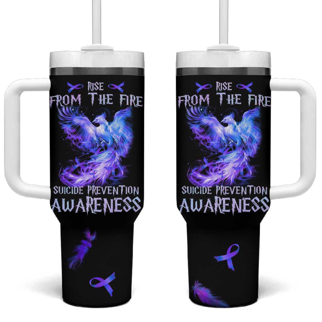 Suicide Prevention Awareness Tumbler With Handle Teal Purple Ribbon Phoenix Rise From The Fire - Wonder Print Shop