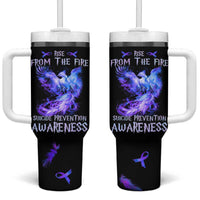 Suicide Prevention Awareness Tumbler With Handle Teal Purple Ribbon Phoenix Rise From The Fire - Wonder Print Shop