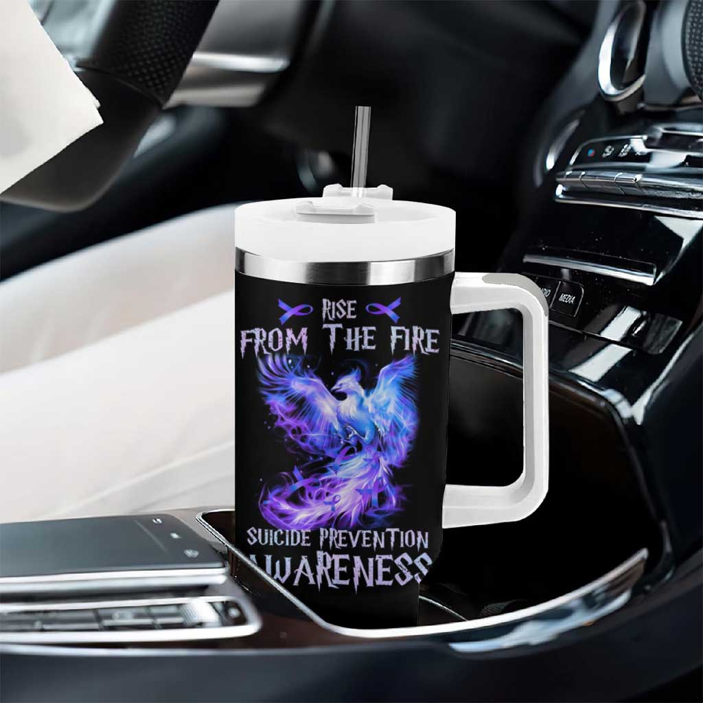 Suicide Prevention Awareness Tumbler With Handle Teal Purple Ribbon Phoenix Rise From The Fire - Wonder Print Shop