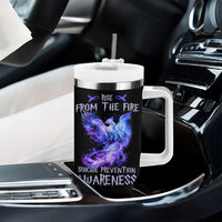 Suicide Prevention Awareness Tumbler With Handle Teal Purple Ribbon Phoenix Rise From The Fire - Wonder Print Shop