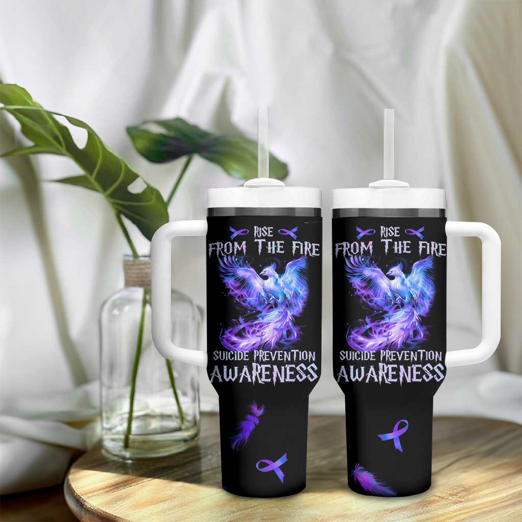 Suicide Prevention Awareness Tumbler With Handle Teal Purple Ribbon Phoenix Rise From The Fire - Wonder Print Shop