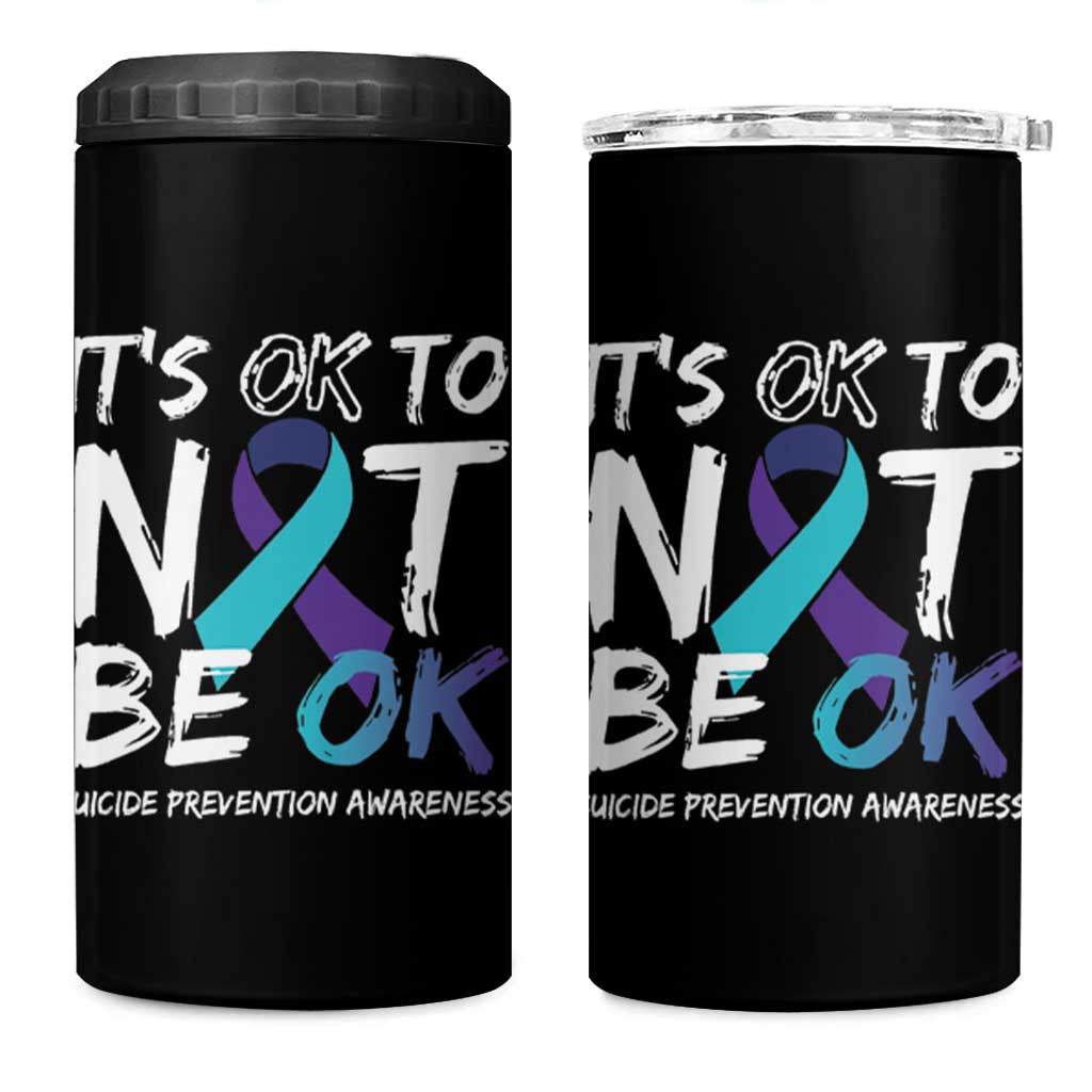 Suicide Prevention Awareness 4 in 1 Can Cooler Tumbler Teal Purple Ribbon It's Ok To Not Be Ok - Wonder Print Shop