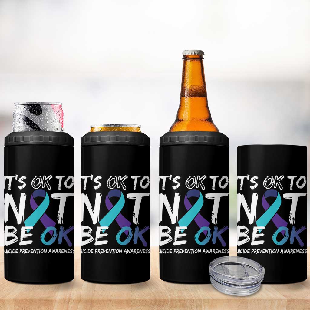 Suicide Prevention Awareness 4 in 1 Can Cooler Tumbler Teal Purple Ribbon It's Ok To Not Be Ok - Wonder Print Shop