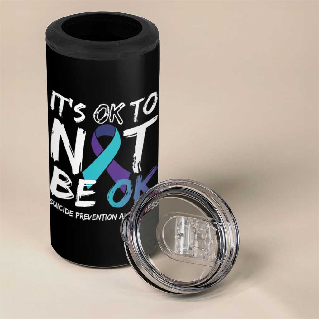 Suicide Prevention Awareness 4 in 1 Can Cooler Tumbler Teal Purple Ribbon It's Ok To Not Be Ok - Wonder Print Shop