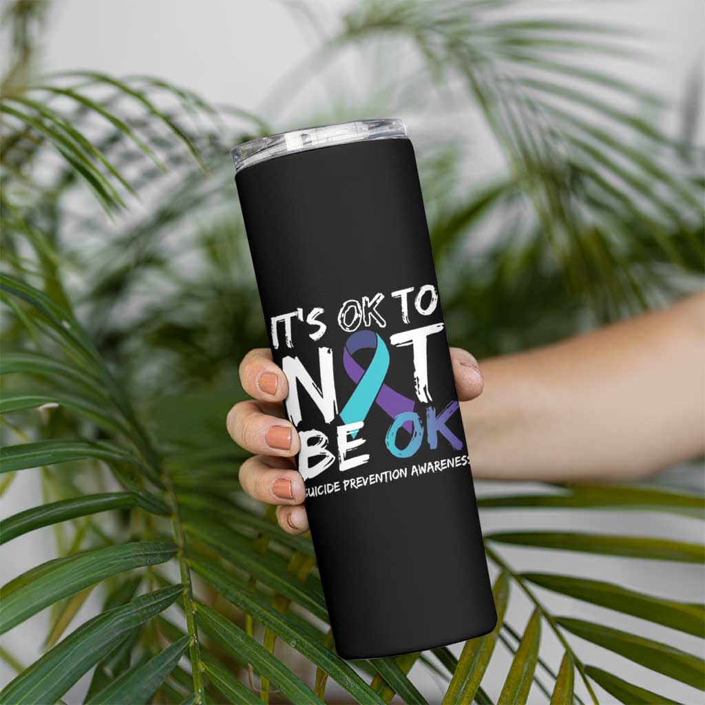 Suicide Prevention Awareness Skinny Tumbler Teal Purple Ribbon It's Ok To Not Be Ok - Wonder Print Shop