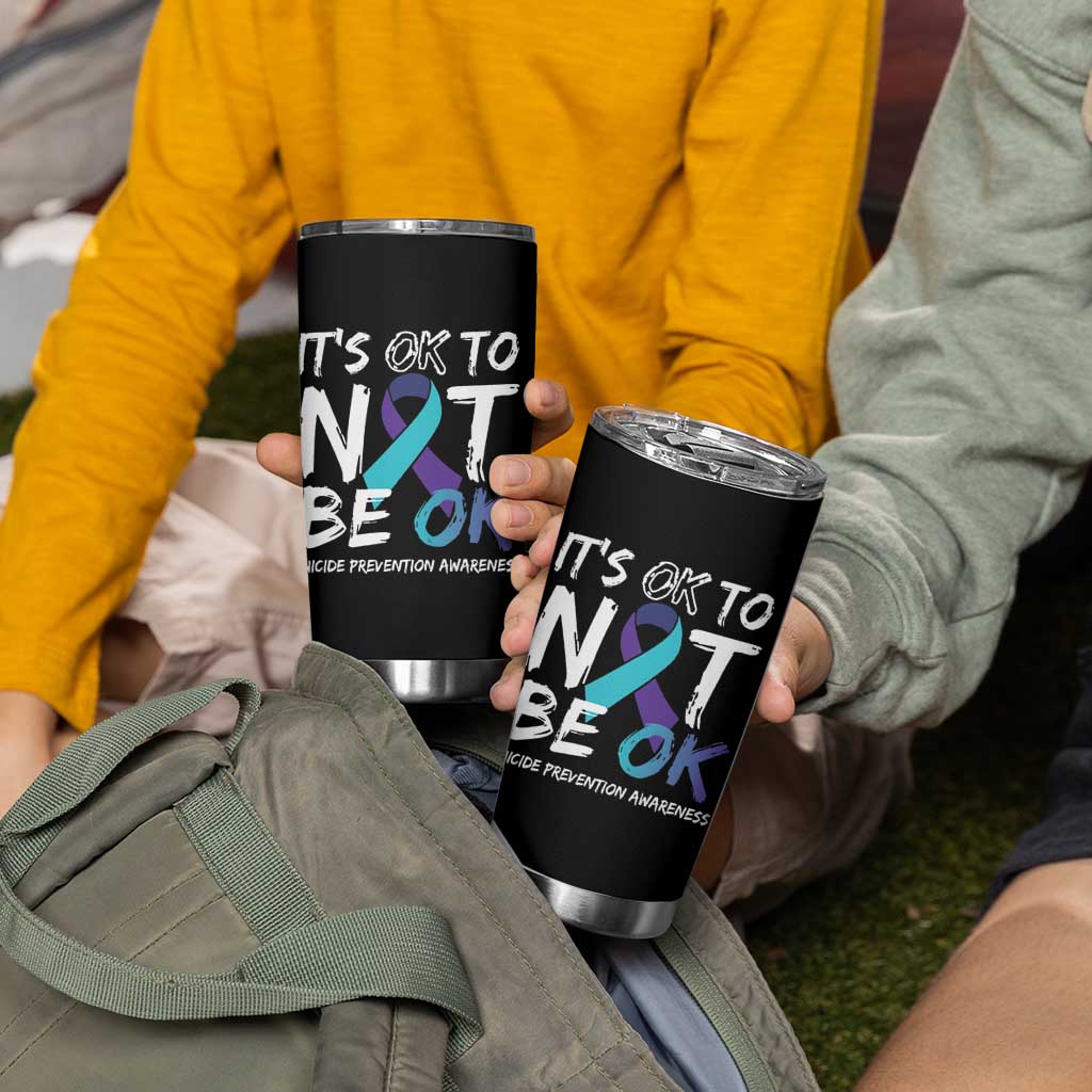 Suicide Prevention Awareness Tumbler Cup Teal Purple Ribbon It's Ok To Not Be Ok - Wonder Print Shop