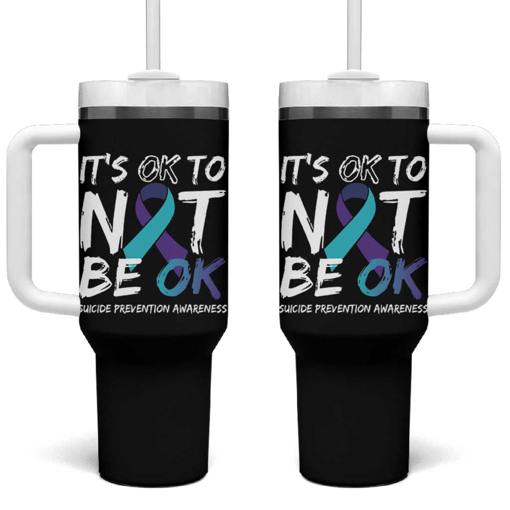Suicide Prevention Awareness Tumbler With Handle Teal Purple Ribbon It's Ok To Not Be Ok - Wonder Print Shop