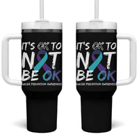 Suicide Prevention Awareness Tumbler With Handle Teal Purple Ribbon It's Ok To Not Be Ok - Wonder Print Shop