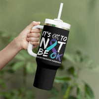 Suicide Prevention Awareness Tumbler With Handle Teal Purple Ribbon It's Ok To Not Be Ok - Wonder Print Shop