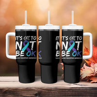 Suicide Prevention Awareness Tumbler With Handle Teal Purple Ribbon It's Ok To Not Be Ok - Wonder Print Shop