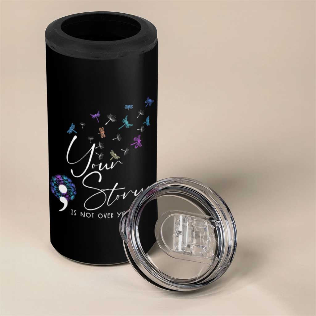 Suicide Prevention Awareness 4 in 1 Can Cooler Tumbler Teal Purple Dragonfly Your Story Is Not Over - Wonder Print Shop