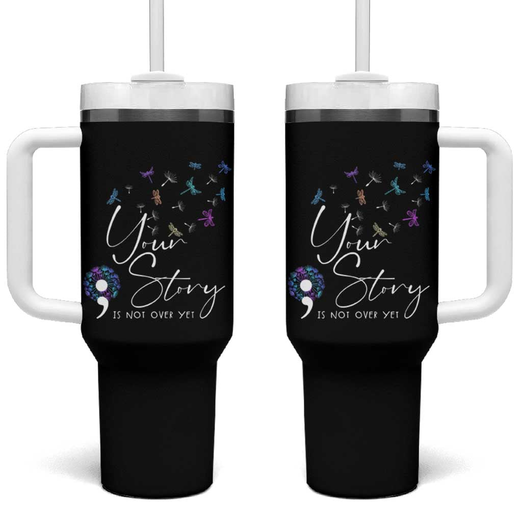 Suicide Prevention Awareness Tumbler With Handle Teal Purple Dragonfly Your Story Is Not Over - Wonder Print Shop