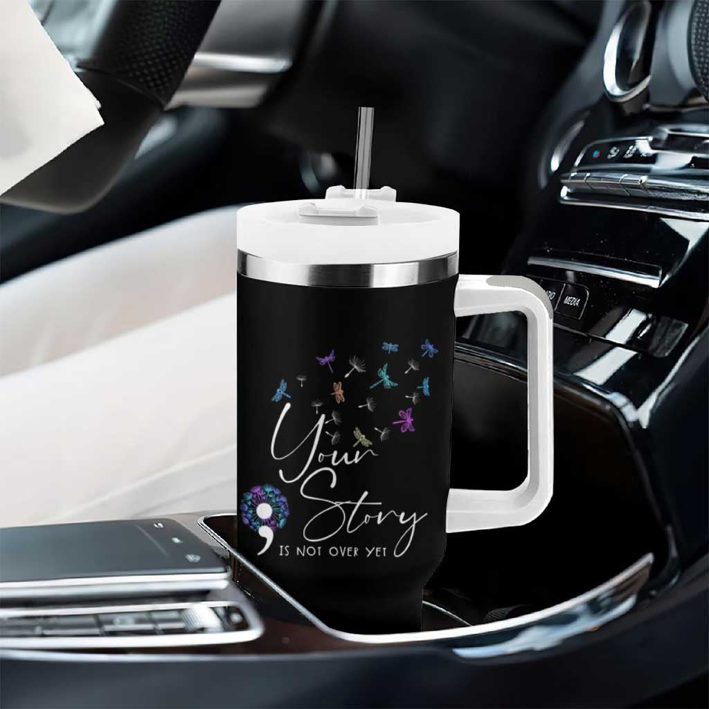 Suicide Prevention Awareness Tumbler With Handle Teal Purple Dragonfly Your Story Is Not Over - Wonder Print Shop