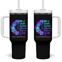 Suicide Prevention Awareness Tumbler With Handle Teal Purple Sunflower No Story Should End Too Soon - Wonder Print Shop